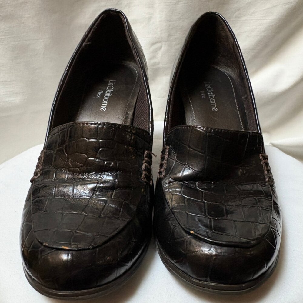 Claiborne Flex Croc-Embossed Heels – Size 6, Brown/Copper